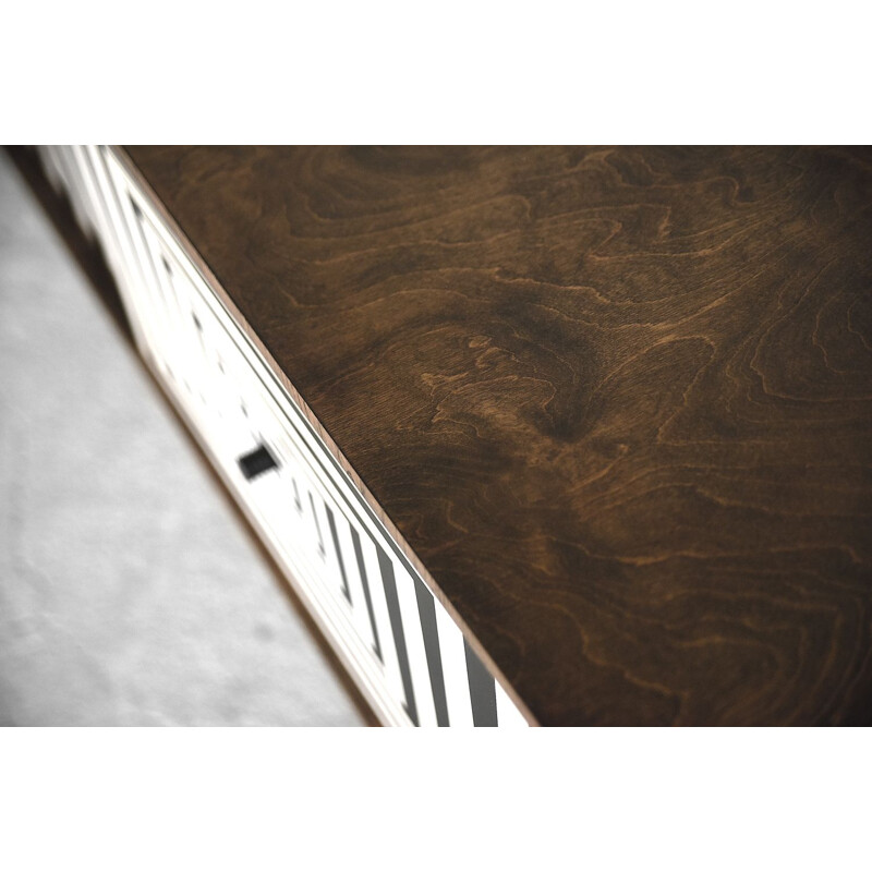 Vintage rounded sideboard in walnut and with Op-Art pattern 1960s