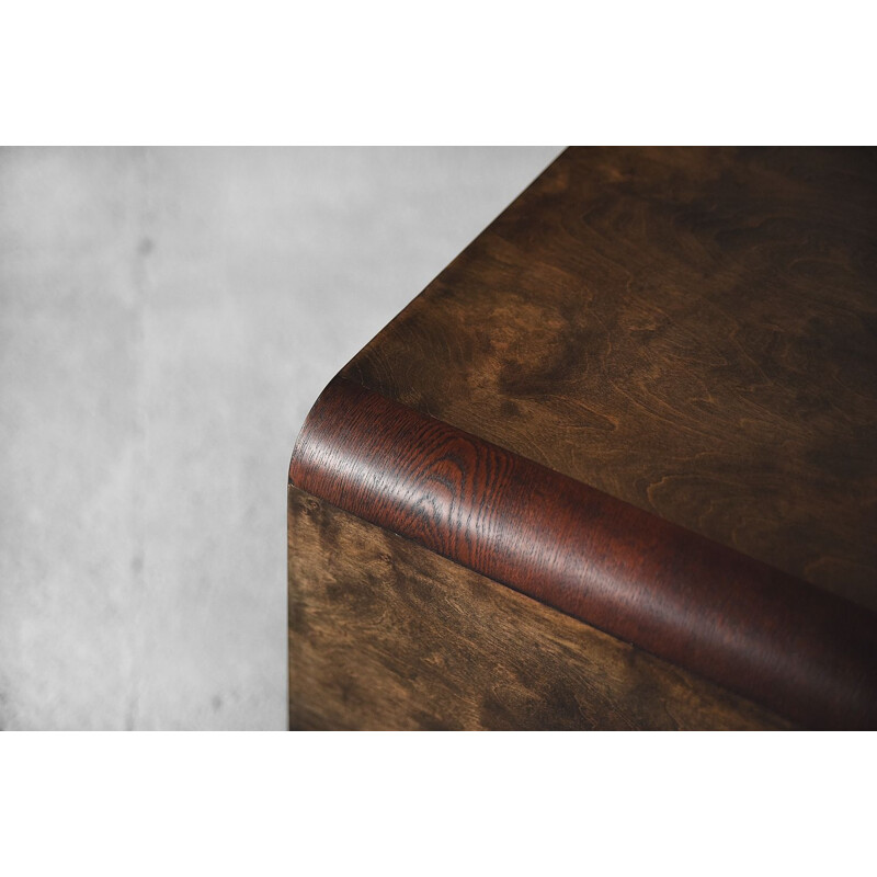 Vintage rounded sideboard in walnut and with Op-Art pattern 1960s