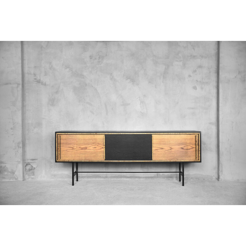 Vintage scandinavian sideboard in ashwood with black panel 1960s