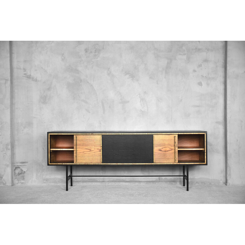 Vintage scandinavian sideboard in ashwood with black panel 1960s