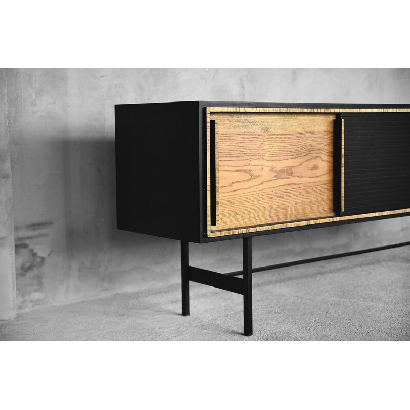 Vintage scandinavian sideboard in ashwood with black panel 1960s