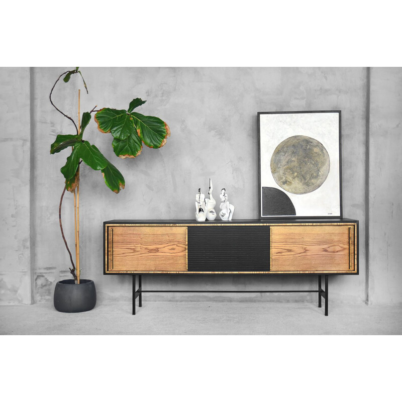 Vintage scandinavian sideboard in ashwood with black panel 1960s