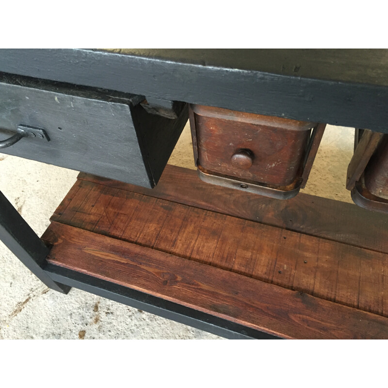 Industrial workbench in oakwood and metal - 1950s
