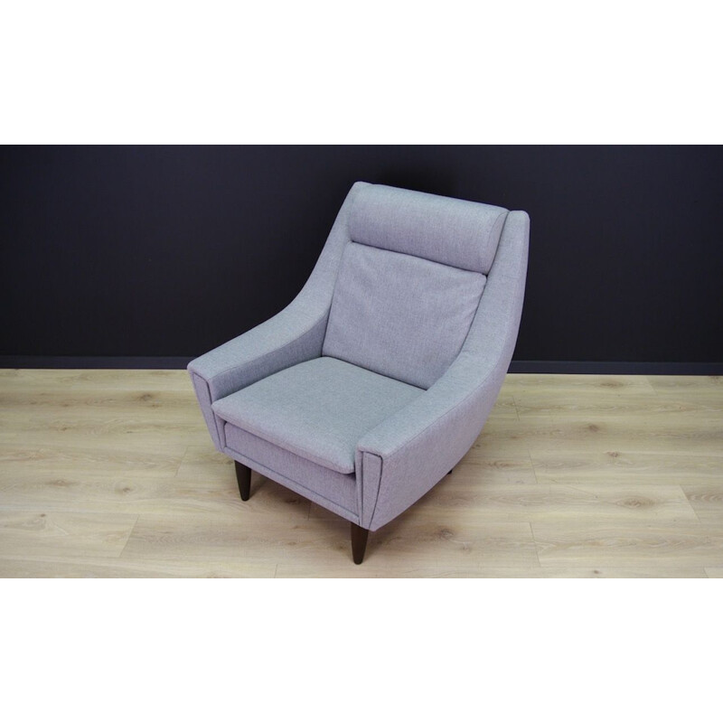 Vintage danish armchair in grey fabric and teak 1970s