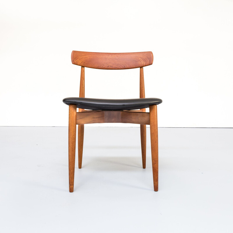 Set of 8 vintage chairs for Bramin in teak and black leatherette 1960s