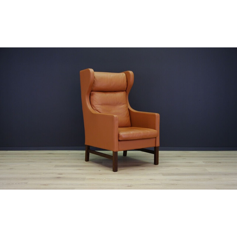 Fauteuil vintage danois pour Skippers en cuir marron 1970