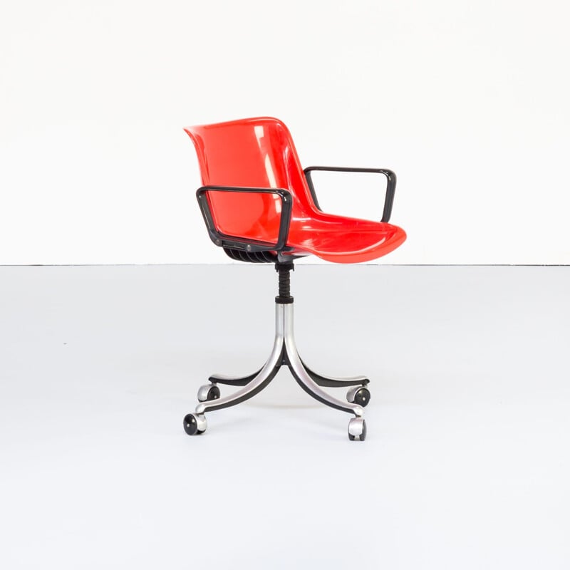 Chaise de bureau vintage Modus rouge pour Tecno et par Osvaldo Borsani 1970