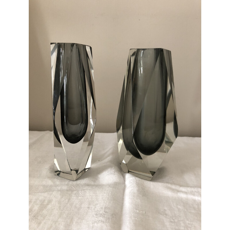 Set of 2 vintage vases glass of Murano by Luigo Mandruzzato vases