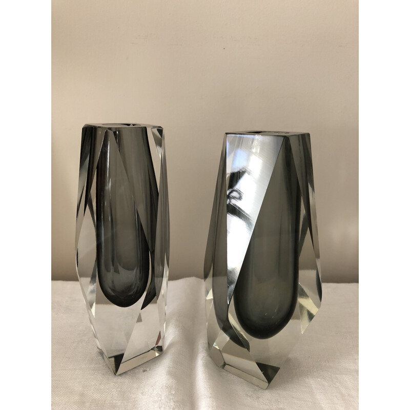 Set of 2 vintage vases glass of Murano by Luigo Mandruzzato vases