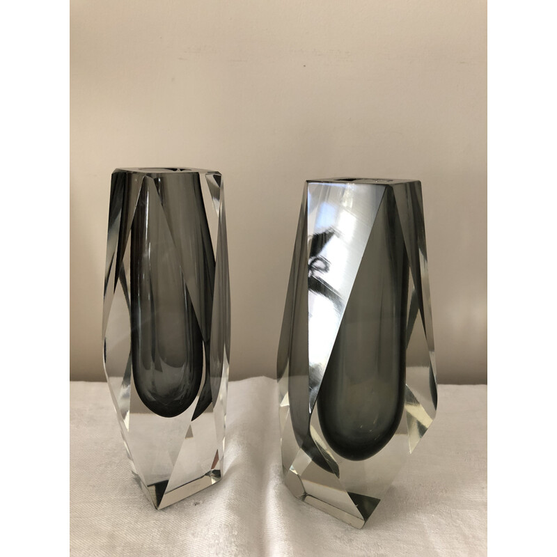 Suite de 2 vases en verre de Murano par Luigo Mandruzzato