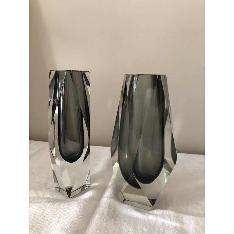 Set of 2 vintage vases glass of Murano by Luigo Mandruzzato vases