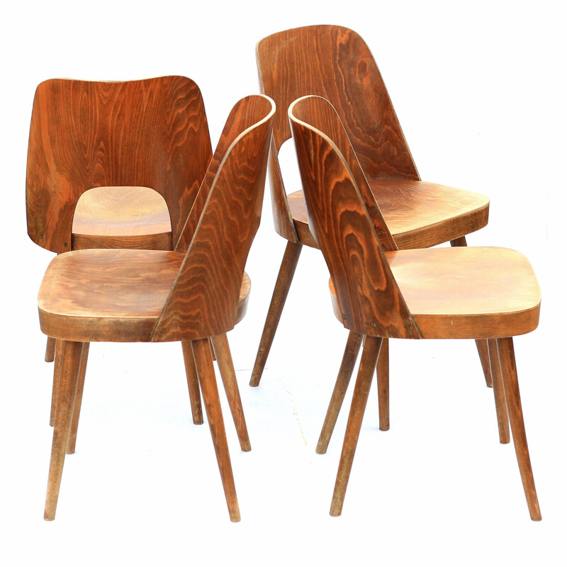 Suite de 4 chaises vintage par TON, modèle 515