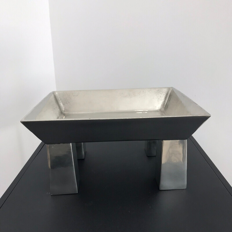 Vintage hammered pewter table centerpiece by Ettore Sottsass for Metallia Sérafino Zani, 1999