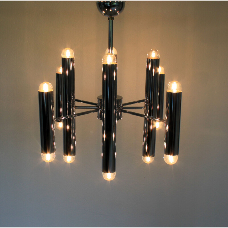 Vintage chandelier by Gaetano Sciolari in chrome steel, 1970