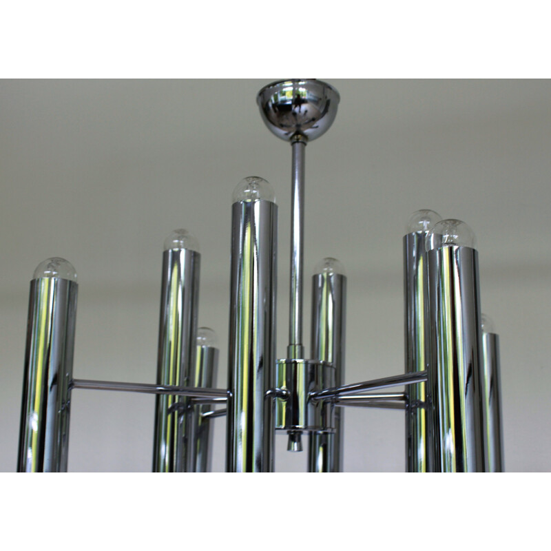 Vintage chandelier by Gaetano Sciolari in chrome steel, 1970