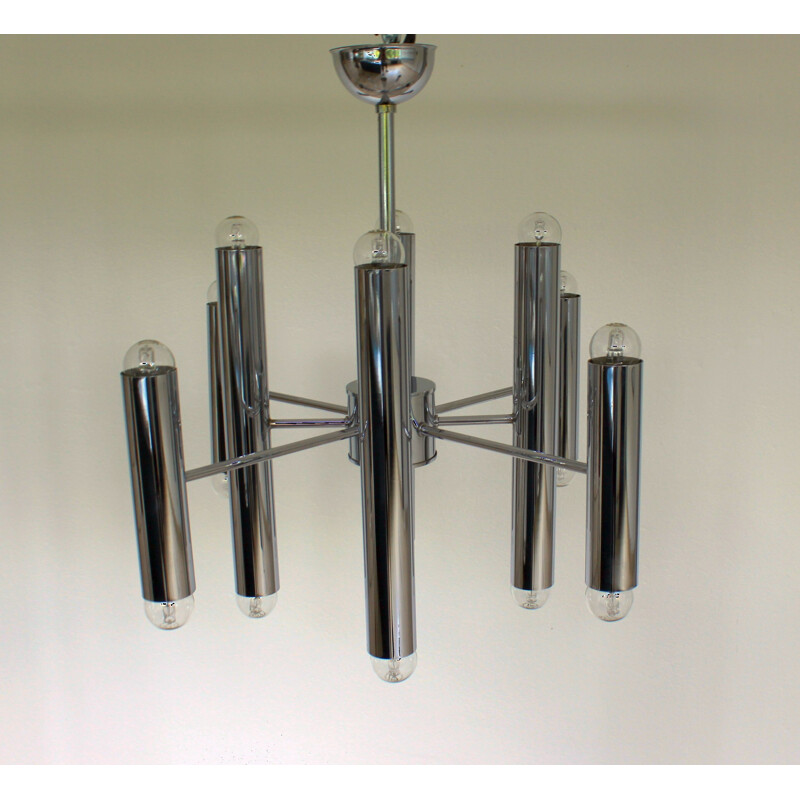 Vintage chandelier by Gaetano Sciolari in chrome steel, 1970