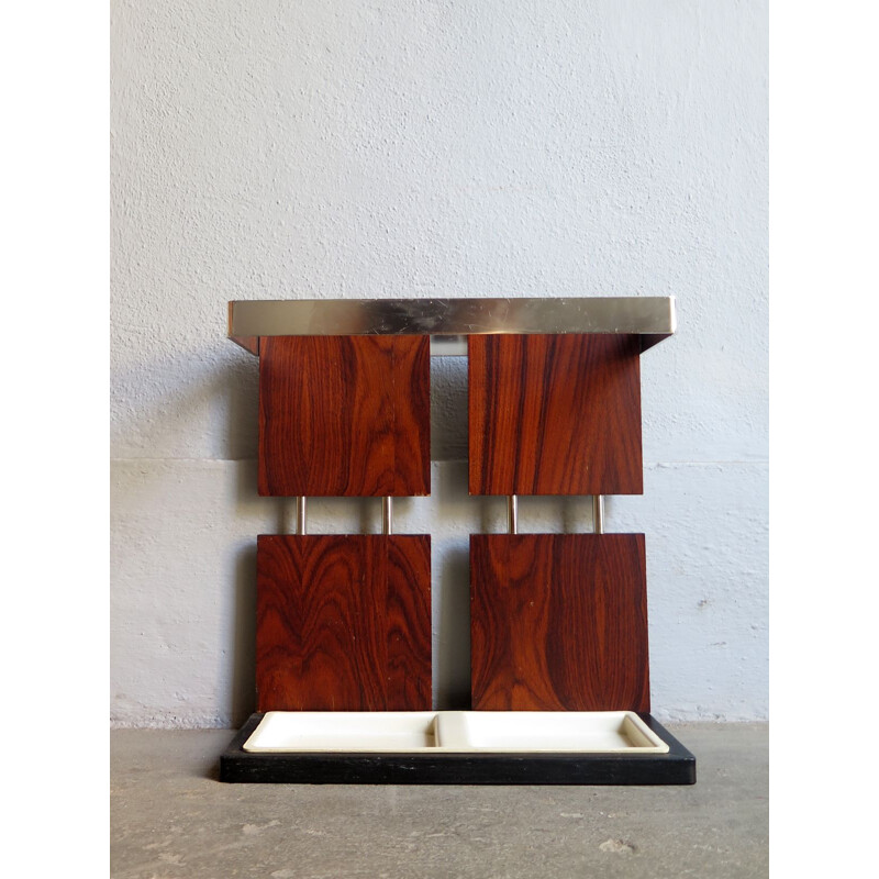 Vintage umbrella stand in rosewood and chrome, Germany 1970