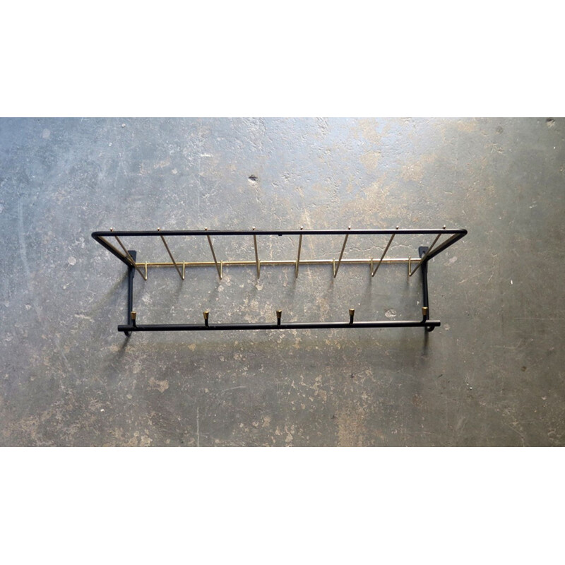 Vintage coat rack in black and golden metal, 1950s