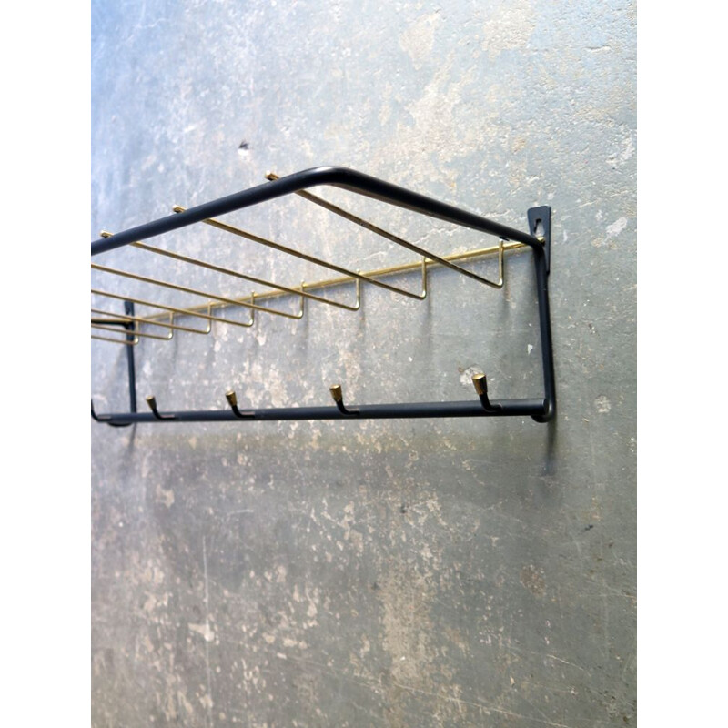 Vintage coat rack in black and golden metal, 1950s