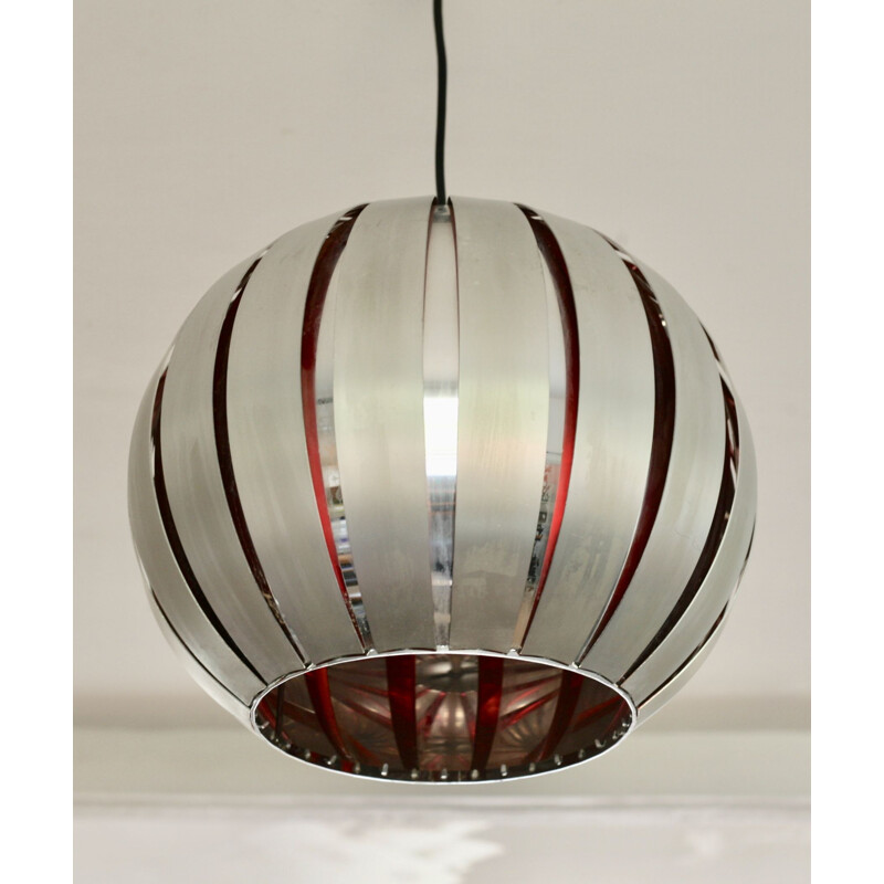 Vintage Hanging Lamp in polished steel and aluminum, France, 1960s