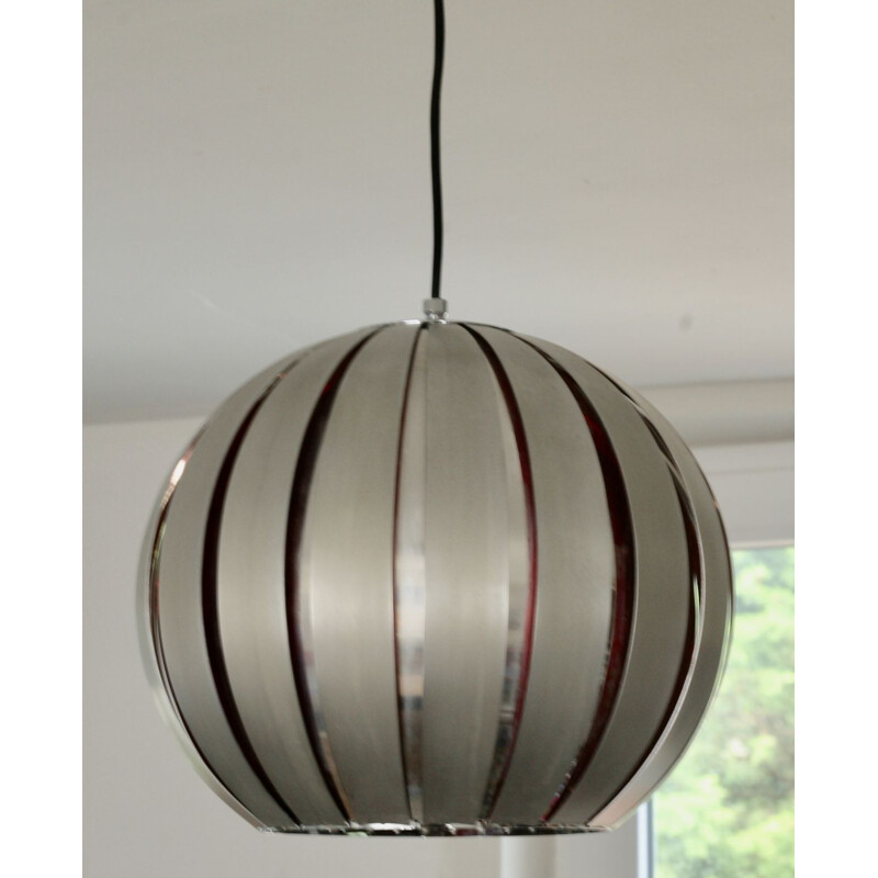 Vintage hanglamp in gepolijst staal en aluminium, Frankrijk, 1960