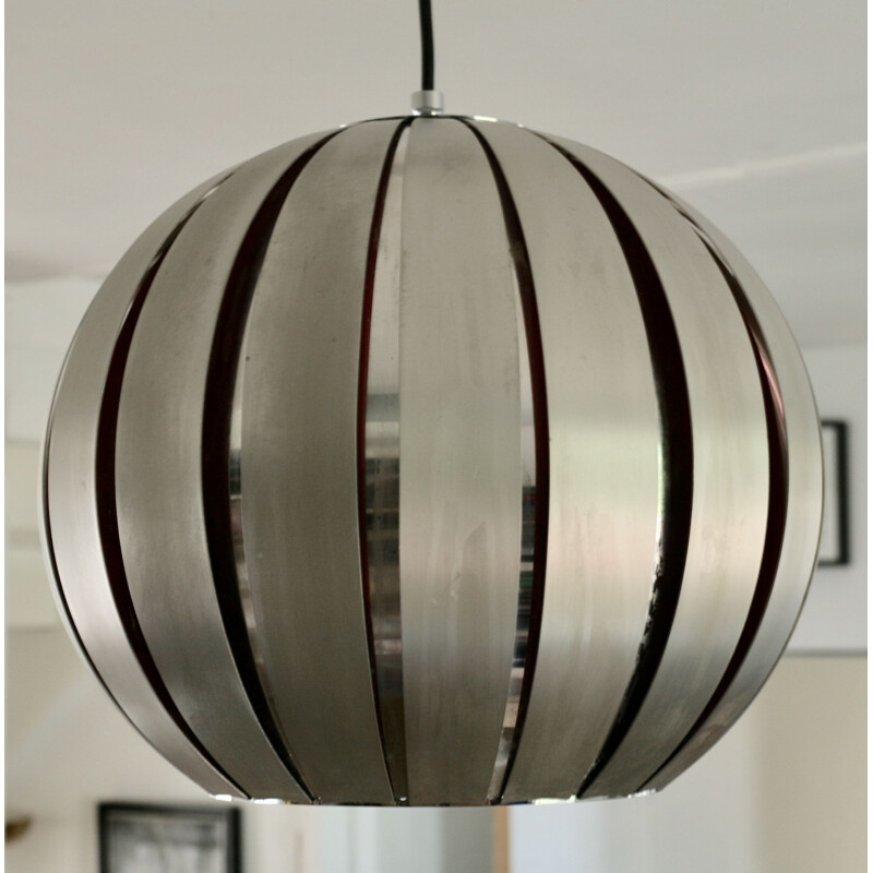 Vintage Hanging Lamp in polished steel and aluminum, France, 1960s