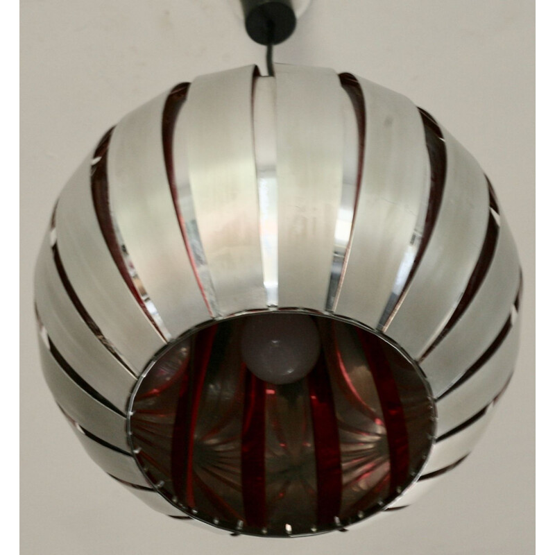 Vintage Hanging Lamp in polished steel and aluminum, France, 1960s