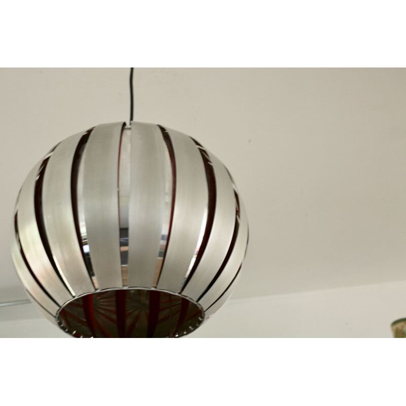 Vintage Hanging Lamp in polished steel and aluminum, France, 1960s