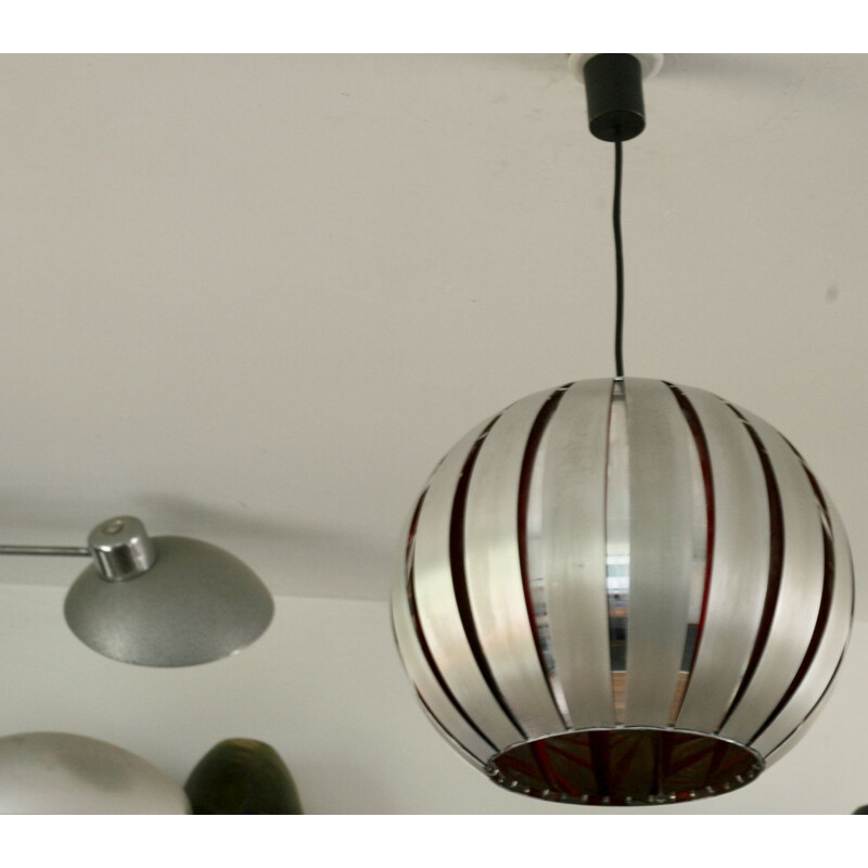 Vintage hanglamp in gepolijst staal en aluminium, Frankrijk, 1960