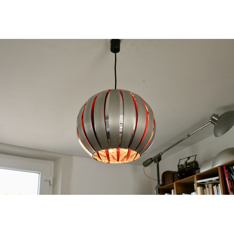 Vintage hanglamp in gepolijst staal en aluminium, Frankrijk, 1960