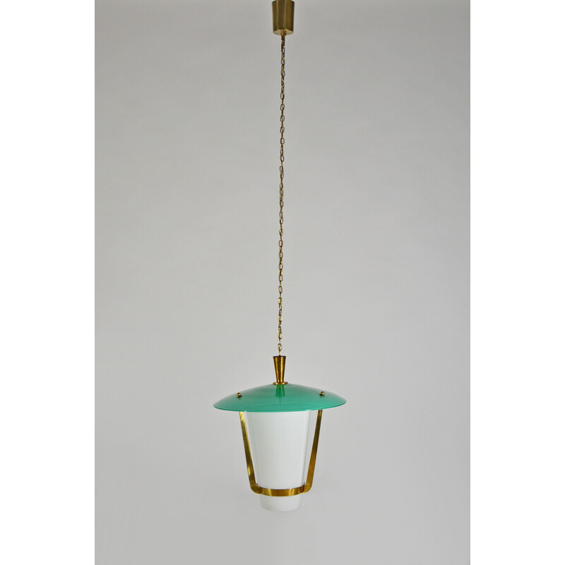 Vintage Hanging Lamp in opal and brass, Italy 1950s