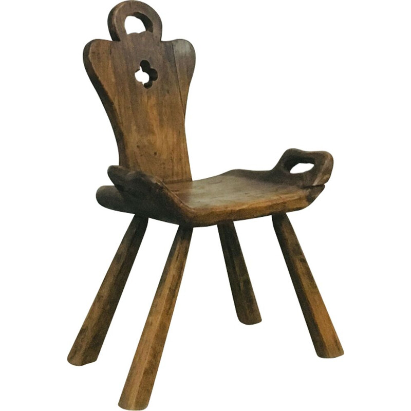 Vintage brutalist solid wood chair, 1950s