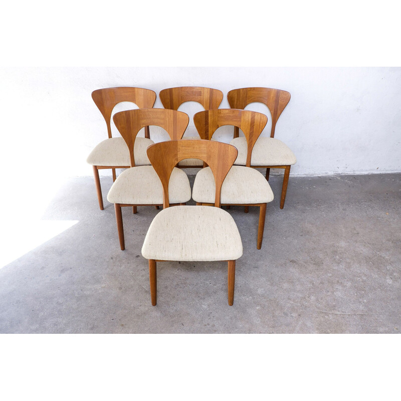 Vintage Set of 6 Dining Chairs Model Peter in Teak by Niels Koefoed for Koefoeds Hornsled, 1960s