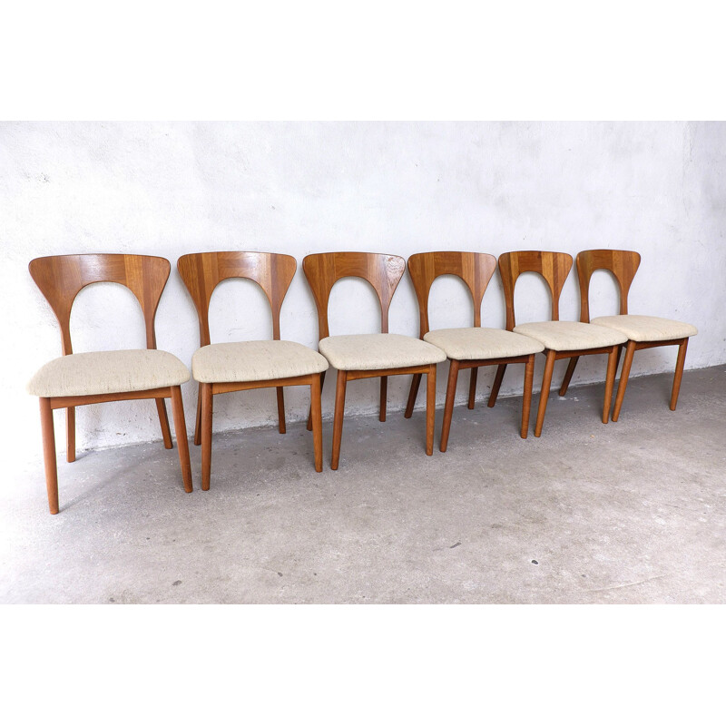 Vintage Set of 6 Dining Chairs Model Peter in Teak by Niels Koefoed for Koefoeds Hornsled, 1960s