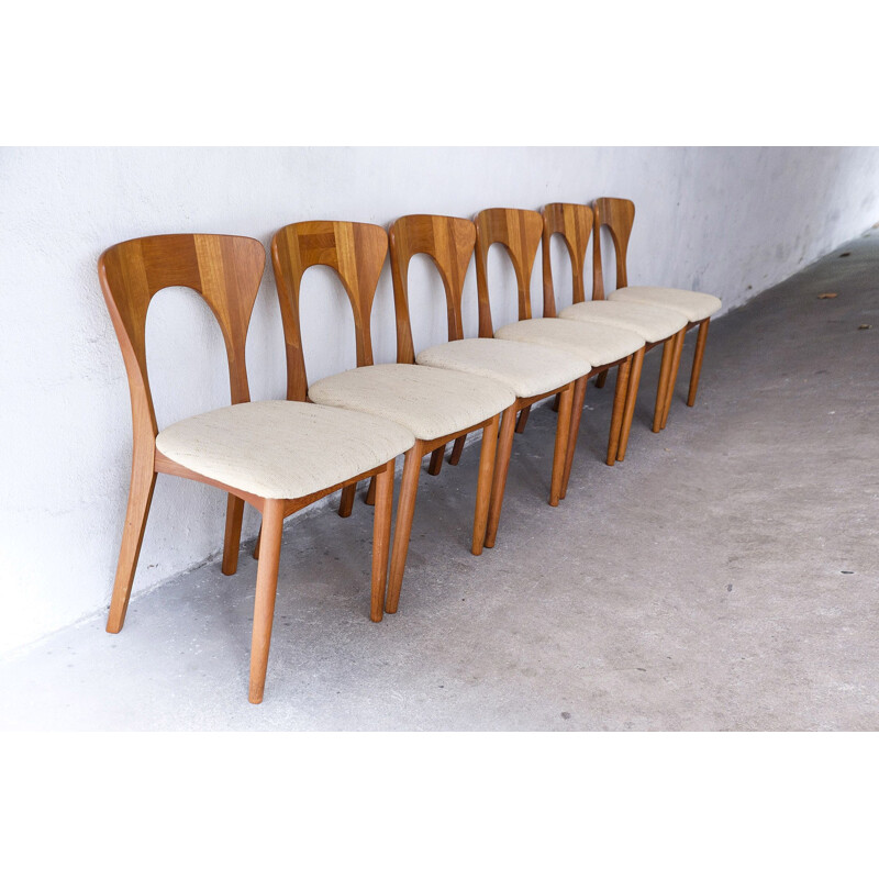 Vintage Set of 6 Dining Chairs Model Peter in Teak by Niels Koefoed for Koefoeds Hornsled, 1960s