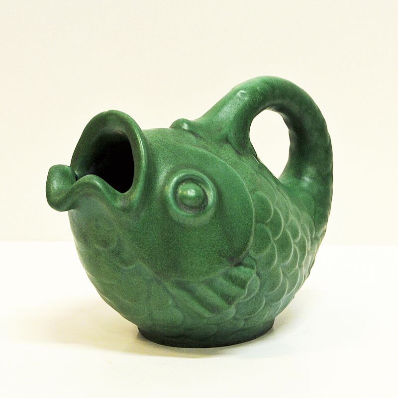 Vintage fish pot by Michael Andersen in green ceramic 1970s