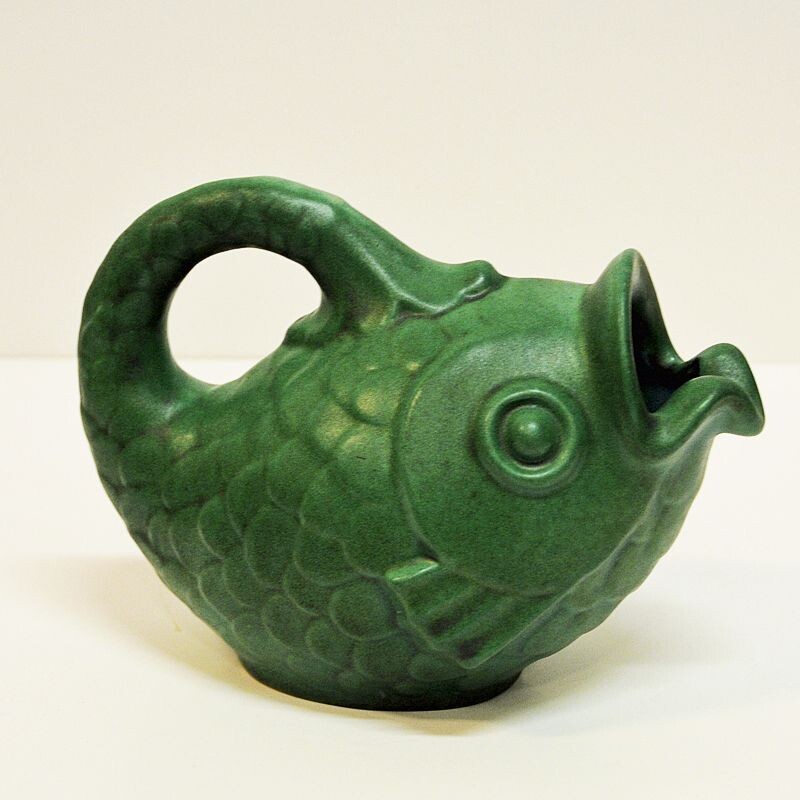 Vintage fish pot by Michael Andersen in green ceramic 1970s