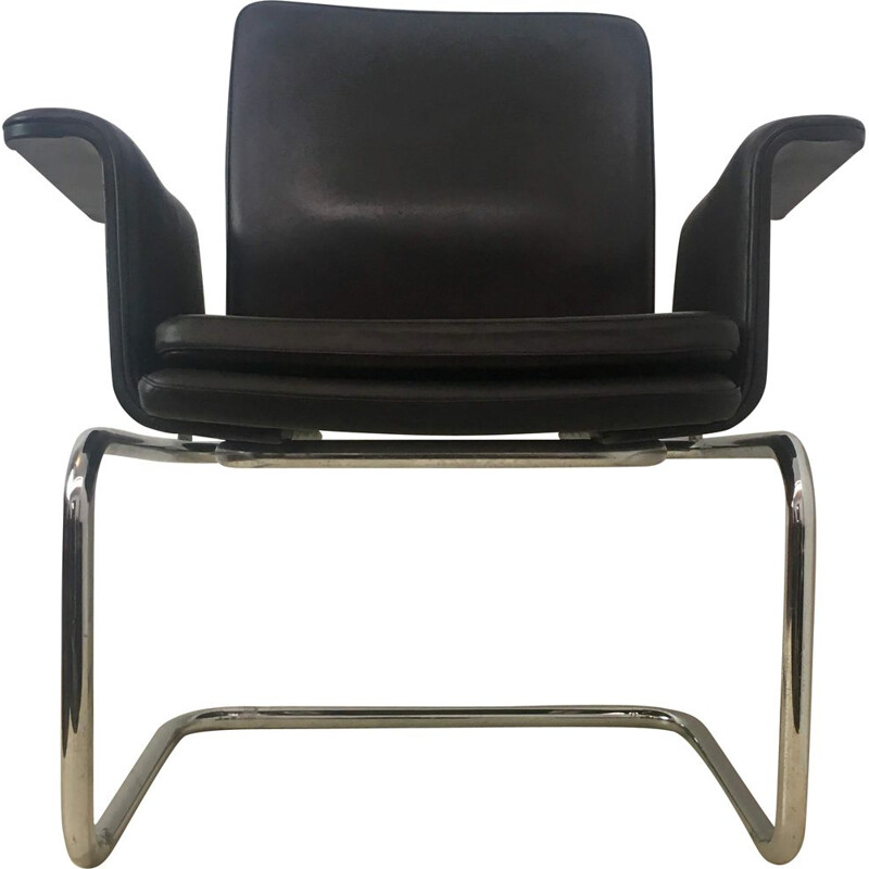 Vintage chair in black leather and chrome metal 1960