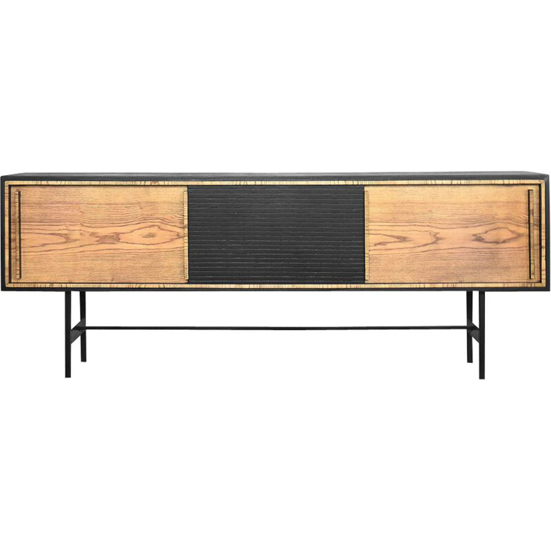 Vintage scandinavian sideboard in ashwood with black panel 1960s