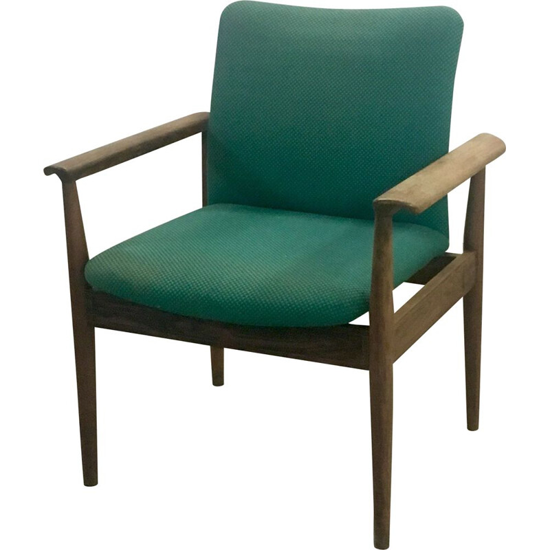 Vintage Diplomat chair for France & Son in green fabric and rosewood 1960