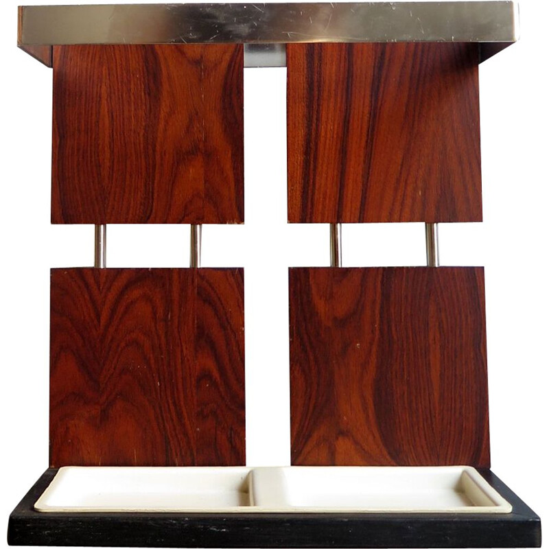 Vintage umbrella stand in rosewood and chrome, Germany 1970