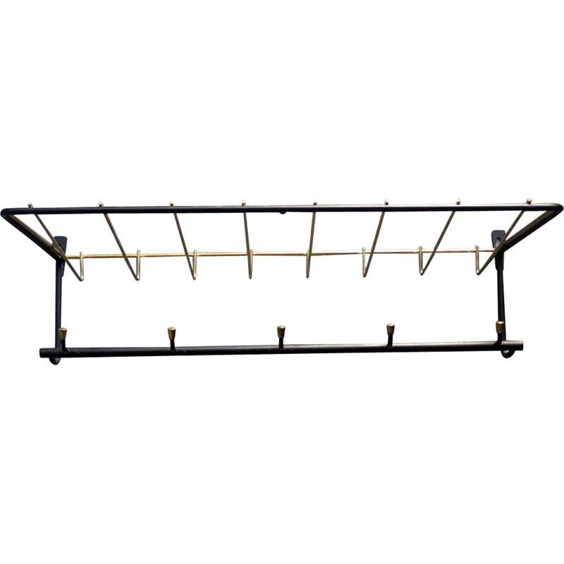 Vintage coat rack in black and golden metal, 1950s