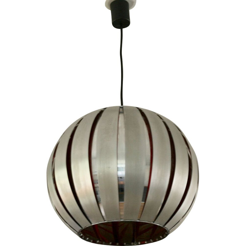 Vintage hanglamp in gepolijst staal en aluminium, Frankrijk, 1960