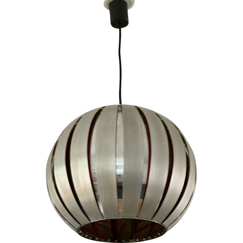 Vintage Hanging Lamp in polished steel and aluminum, France, 1960s