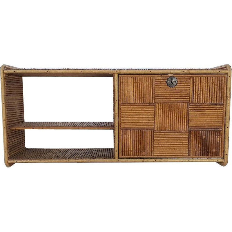 Vintage wall shelve in wood and rattan wall, 1970s