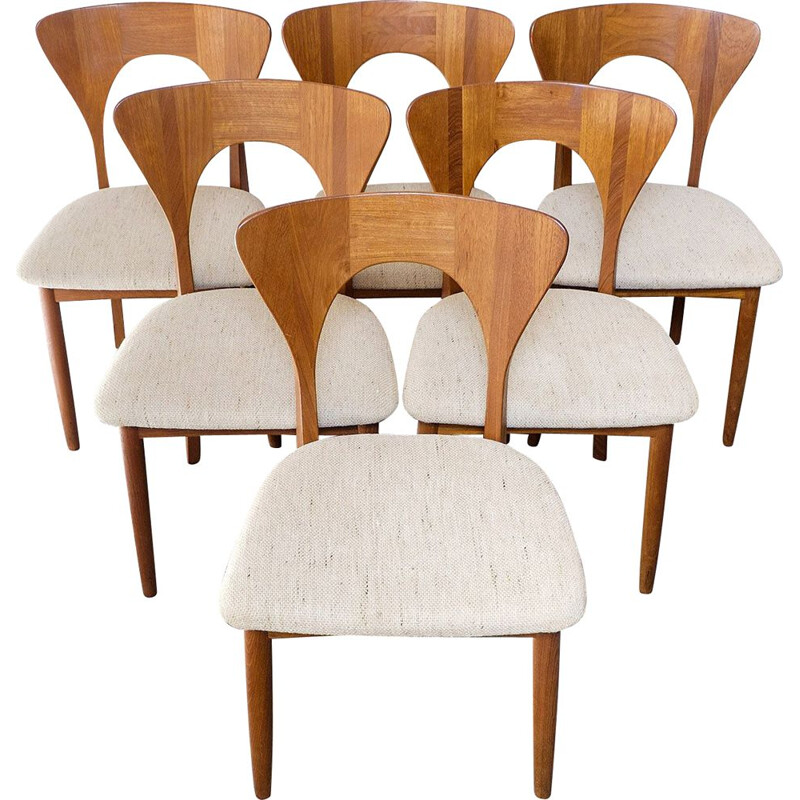 Vintage Set of 6 Dining Chairs Model Peter in Teak by Niels Koefoed for Koefoeds Hornsled, 1960s