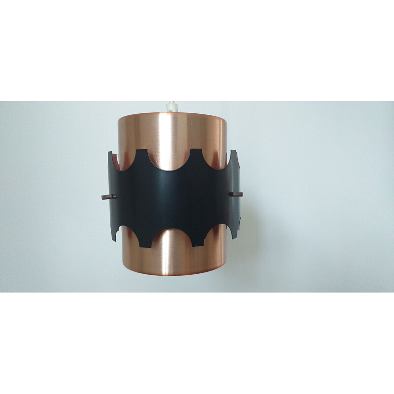 Vintage pendant light in copper and black by Jo Hammerborg, Denmark, 1970s