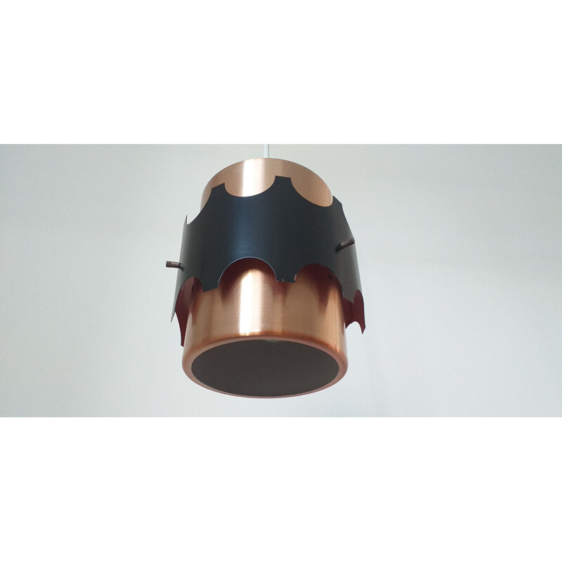 Vintage pendant light in copper and black by Jo Hammerborg, Denmark, 1970s