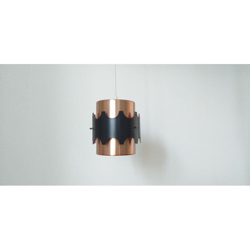 Vintage pendant light in copper and black by Jo Hammerborg, Denmark, 1970s