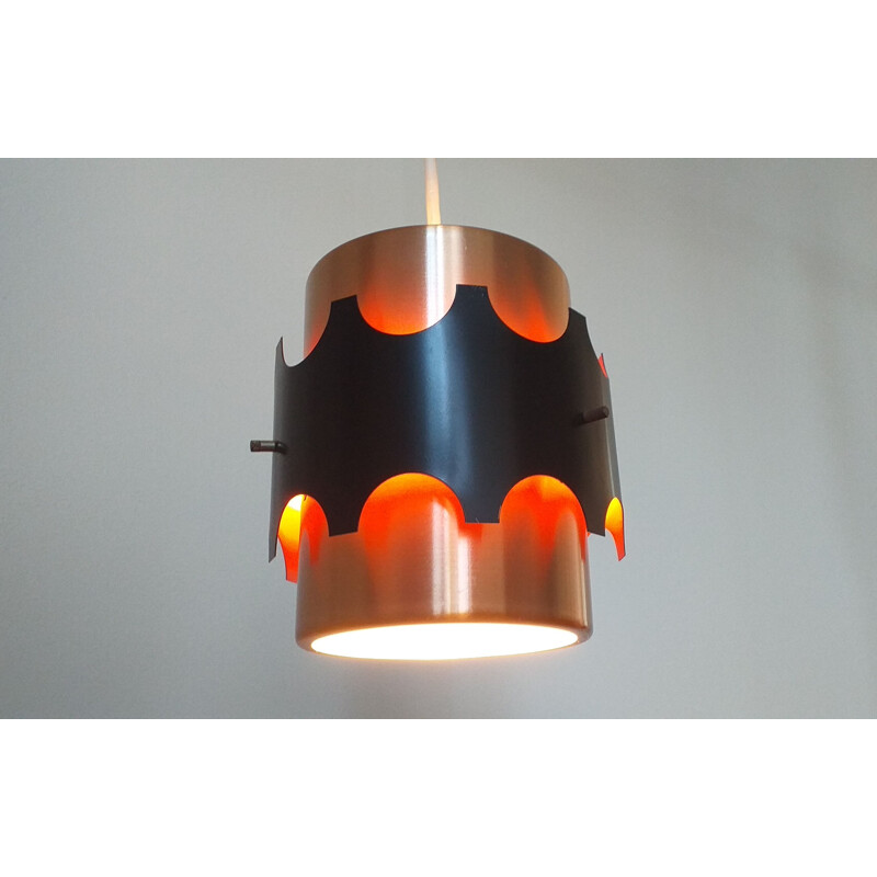 Vintage pendant light in copper and black by Jo Hammerborg, Denmark, 1970s